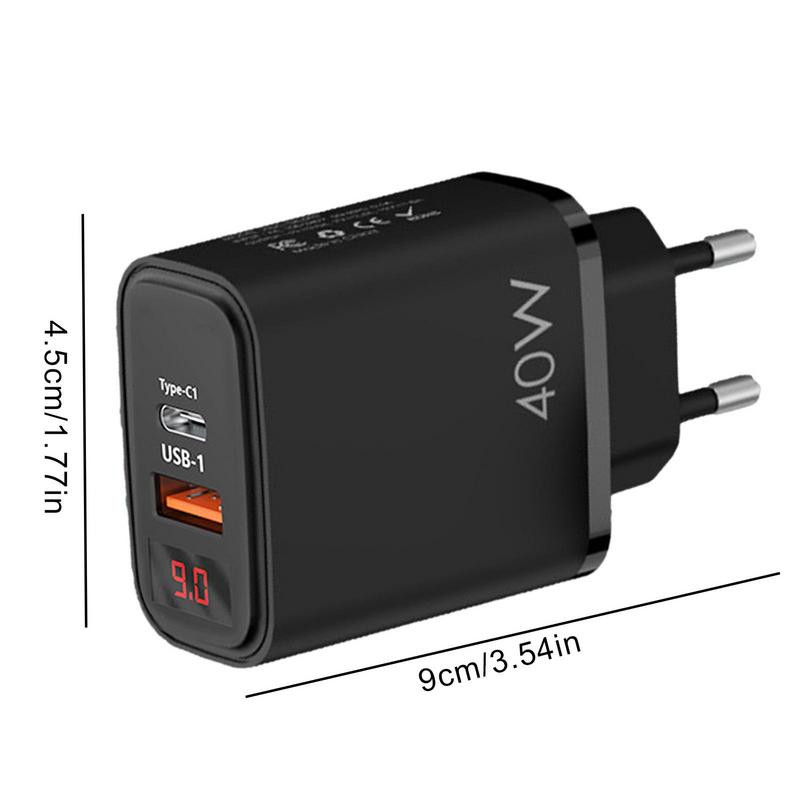 Greito įkroviklio blokas USB C įkroviklis Dviejų prievadų PD 40 W maitinimo bloko kištuko įkroviklio adapteris su LED ekranu, skirtas telefono greitam įkrovimui