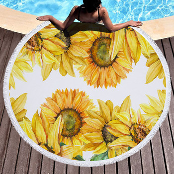 Φούντες πετσετών παραλίας Sunflower Στρογγυλό Γρήγορο Στέγνωμα Υπαίθρια Καλοκαιρινή κουβέρτα Θάλασσας Kawaii Χαλί γιόγκα Πικ νικ Απορροφητικό Μαντό