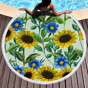 Φούντες πετσετών παραλίας Sunflower Στρογγυλό Γρήγορο Στέγνωμα Υπαίθρια Καλοκαιρινή κουβέρτα Θάλασσας Kawaii Χαλί γιόγκα Πικ νικ Απορροφητικό Μαντό