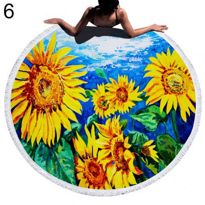 Suncokret Ručnik za plažu Rese Okrugli Brzo sušeći Vanjski ljetni morski pokrivač Kawaii tepih Joga prostirka za piknik Upijajući manto ogrtač