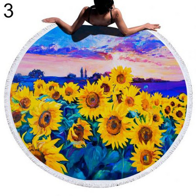 Suncokret Ručnik za plažu Rese Okrugli Brzo sušeći Vanjski ljetni morski pokrivač Kawaii tepih Joga prostirka za piknik Upijajući manto ogrtač