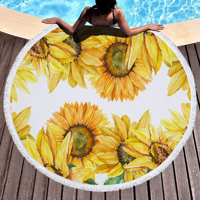 Suncokret Ručnik za plažu Rese Okrugli Brzo sušeći Vanjski ljetni morski pokrivač Kawaii tepih Joga prostirka za piknik Upijajući manto ogrtač