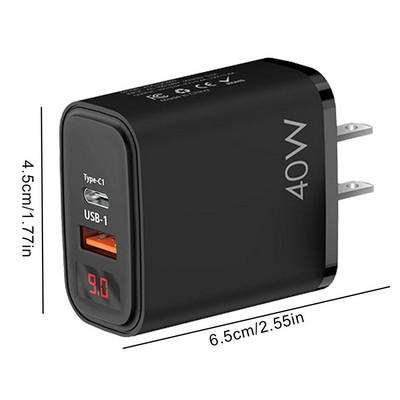 Mobiiltelefoni seinalaadijad USB C laadija kahe pordiga PD 40 W toiteplokiga pistiklaadija adapter LED-ekraaniga telefoni kiireks jaoks