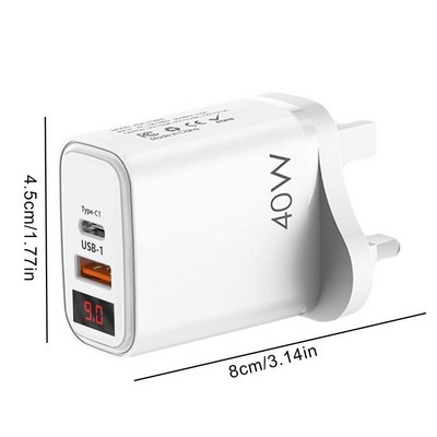 Mobiiltelefoni seinalaadijad USB C laadija kahe pordiga PD 40 W toiteplokiga pistiklaadija adapter LED-ekraaniga telefoni kiireks jaoks