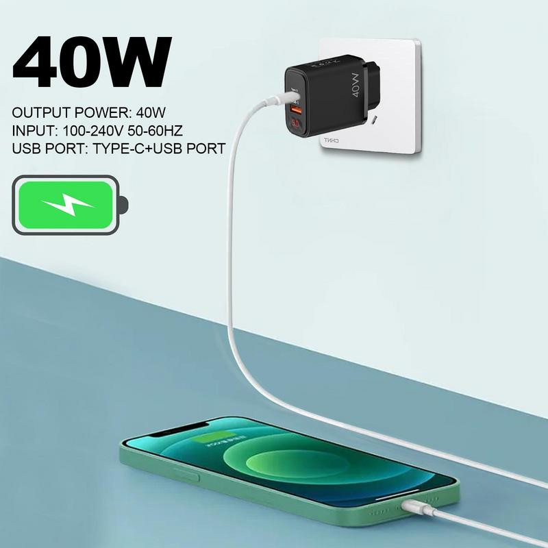 Mobiiltelefoni seinalaadijad USB C laadija kahe pordiga PD 40 W toiteplokiga pistiklaadija adapter LED-ekraaniga telefoni kiireks jaoks