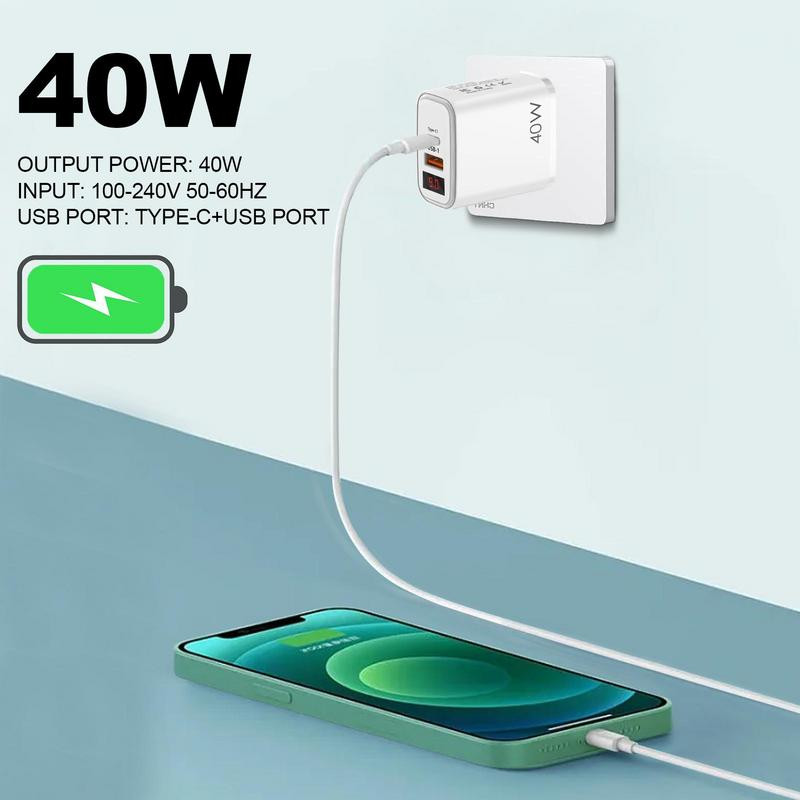 Mobiiltelefoni seinalaadijad USB C laadija kahe pordiga PD 40 W toiteplokiga pistiklaadija adapter LED-ekraaniga telefoni kiireks jaoks