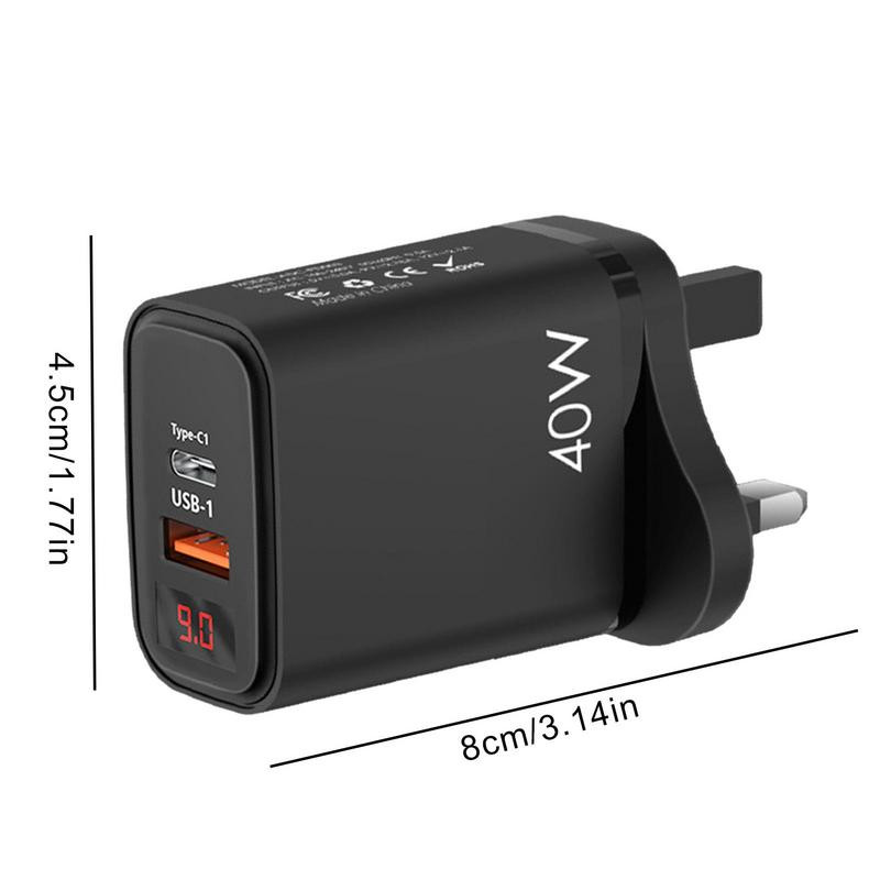 Mobiiltelefoni seinalaadijad USB C laadija kahe pordiga PD 40 W toiteplokiga pistiklaadija adapter LED-ekraaniga telefoni kiireks jaoks
