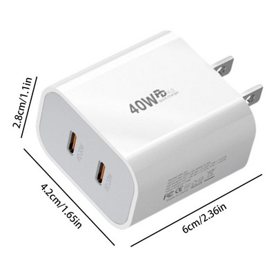 Zidni utikač za punjač 40W glava adaptera za punjenje s dva priključka Čvrsta školjka Alat za punjenje za telefone Slušalice Tableti i drugi uređaji