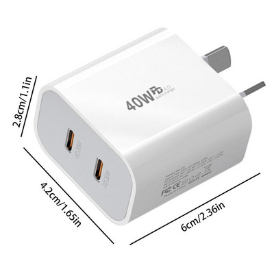 Zidni utikač za punjač 40W glava adaptera za punjenje s dva priključka Čvrsta školjka Alat za punjenje za telefone Slušalice Tableti i drugi uređaji