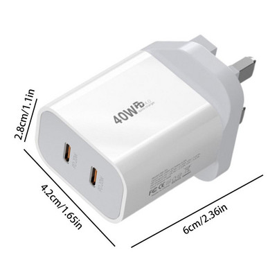 Zidni utikač za punjač 40W glava adaptera za punjenje s dva priključka Čvrsta školjka Alat za punjenje za telefone Slušalice Tableti i drugi uređaji