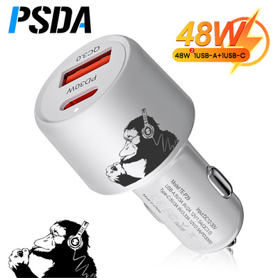 PSDA 3D Monkey 48W Dual USB Car Phone Charger C tipa USB ātrās uzlādes automašīnas adapteris priekš Xiaomi Samsung Huawei iphone 15 14 QC3.0