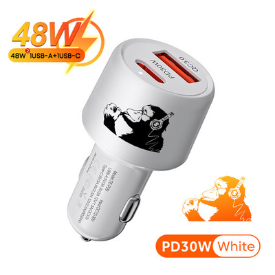 PSDA 3D Monkey 48W Dual USB automobilinio telefono įkroviklis C tipo USB greito įkrovimo automobilinis adapteris, skirtas Xiaomi Samsung Huawei iphone 15 14 QC3.0