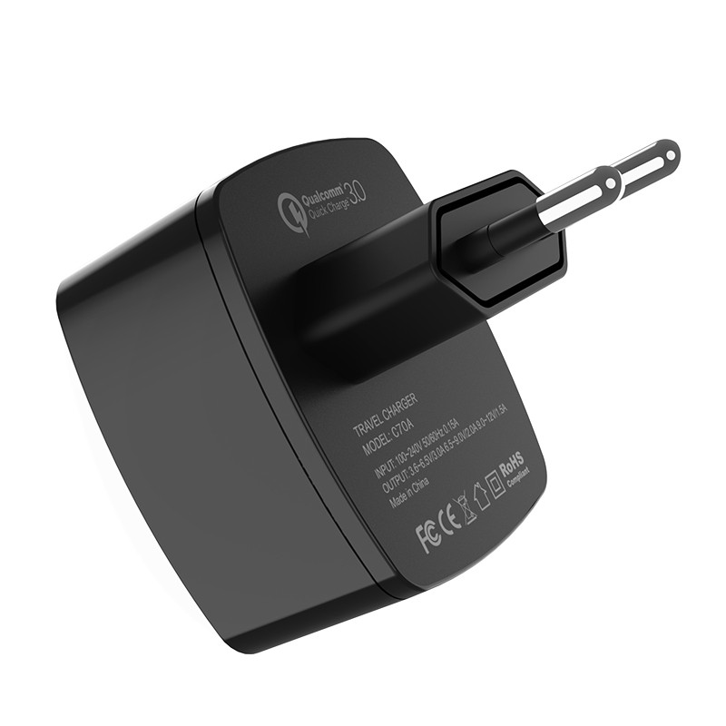 Hoco QC3.0 2.0 EU telefono įkroviklis Samsung S20 S21 Plus 18W greito įkrovimo adapteris Xiaomi Poco X3 F3 USB kelioniniam sieniniam įkrovikliui