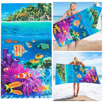 Плажна кърпа с отпечатани морски риби Плажна кърпа Цветна кърпа за баня Пясъкоустойчива дъска за плажно гмуркане Пръстен за вана за бебета