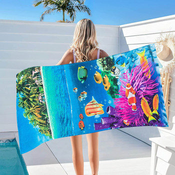 Плажна кърпа с отпечатани морски риби Плажна кърпа Цветна кърпа за баня Пясъкоустойчива дъска за плажно гмуркане Пръстен за вана за бебета