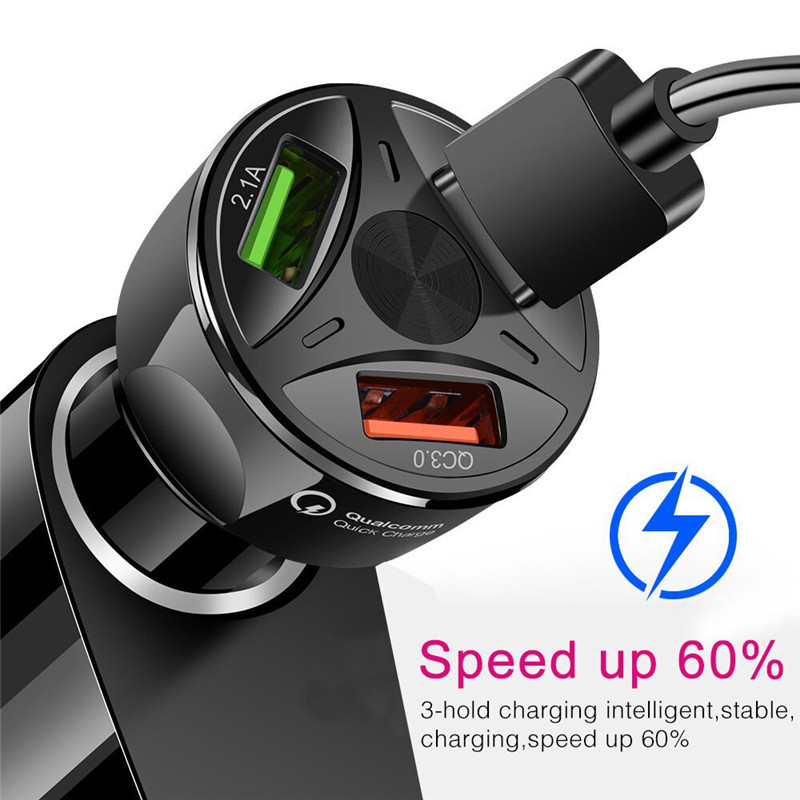 Încărcător auto USB cu 3 porturi QC 3.0 Încărcare rapidă pentru iPhone iPad Xiaomi Huawei Samsung Adaptor încărcător pentru telefon mobil în mașină