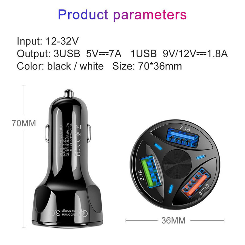 Încărcător auto USB cu 3 porturi QC 3.0 Încărcare rapidă pentru iPhone iPad Xiaomi Huawei Samsung Adaptor încărcător pentru telefon mobil în mașină