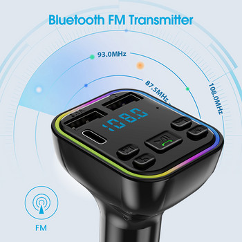 RGB Bluetooth 5.3 FM трансмитер за кола MP3 плейър Handfree PD+QC3.0 зарядно за кола Bluetooth адаптер за телефон Pendrive TF карта