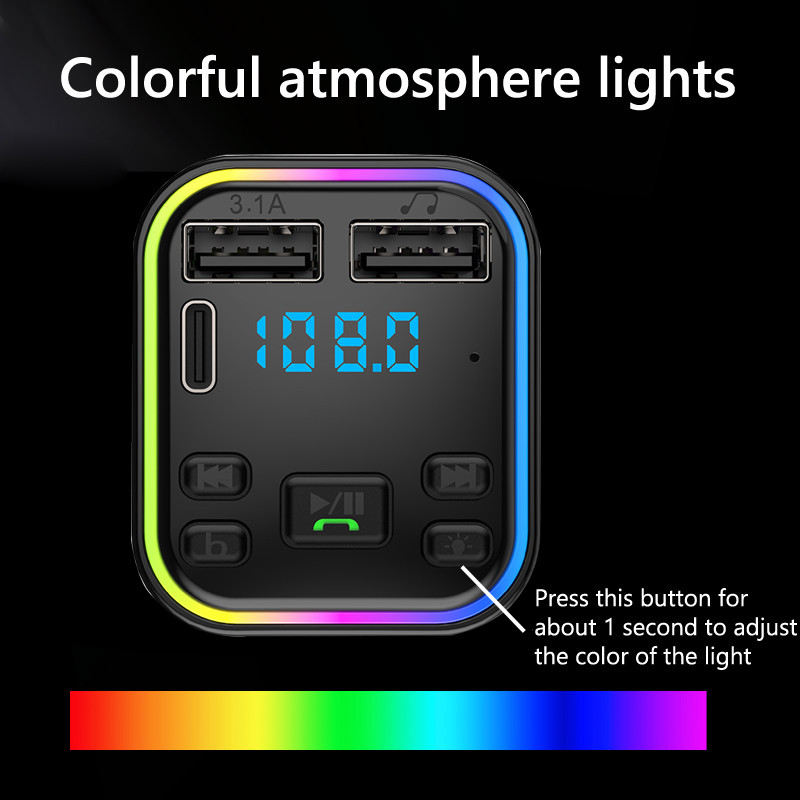 RGB Bluetooth 5.3 FM saatja auto MP3-mängija jaoks Handfree PD+QC3.0 autolaadija Bluetooth-adapter telefoni pendrive TF kaardi jaoks