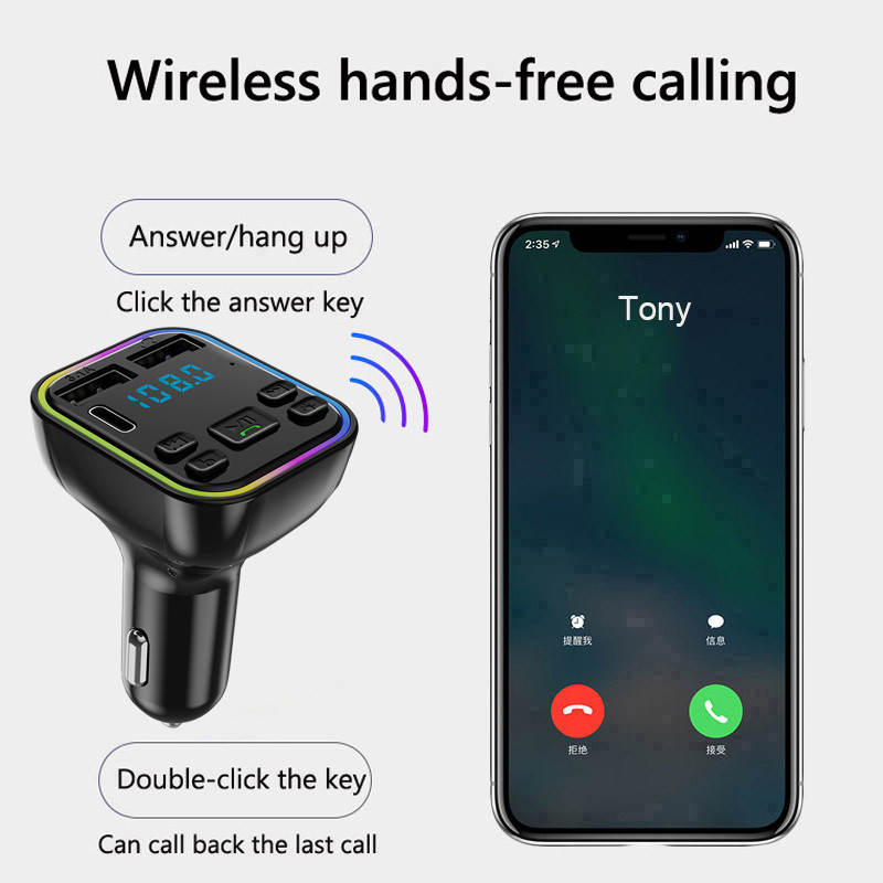 RGB Bluetooth 5.3 FM saatja auto MP3-mängija jaoks Handfree PD+QC3.0 autolaadija Bluetooth-adapter telefoni pendrive TF kaardi jaoks