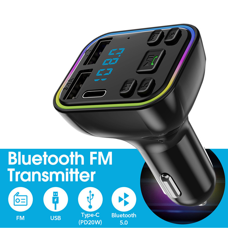 RGB Bluetooth 5.3 FM saatja auto MP3-mängija jaoks Handfree PD+QC3.0 autolaadija Bluetooth-adapter telefoni pendrive TF kaardi jaoks