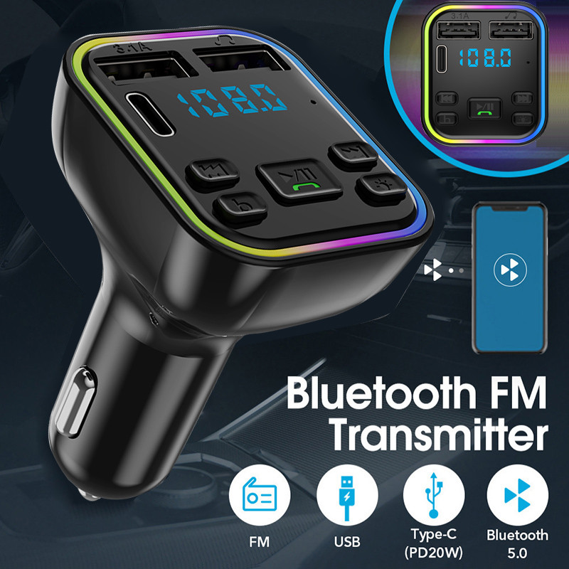 RGB Bluetooth 5.3 FM saatja auto MP3-mängija jaoks Handfree PD+QC3.0 autolaadija Bluetooth-adapter telefoni pendrive TF kaardi jaoks