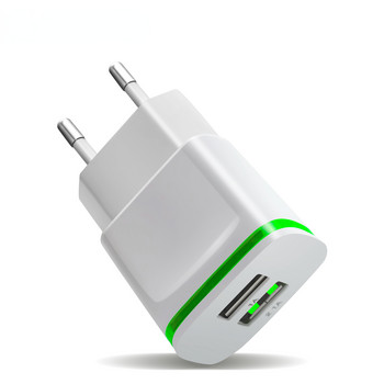 EU Plug 2 Ports Light Φορτιστής USB 5V 2A Προσαρμογέας τοίχου κινητού τηλεφώνου Φόρτιση μικρο δεδομένων για iPhone iPad Samsung 4.8