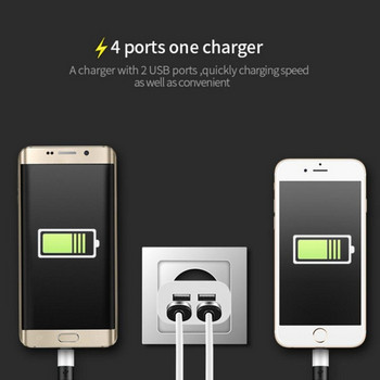 EU Plug 2 порта LED светлина USB зарядно устройство 5V 2A Стенен адаптер Мобилен телефон Микро зареждане на данни за iPhone iPad Samsung 4.8