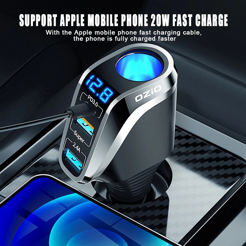 Univerzális 66 W gyorstöltő USB típusú hálózati adapter autós szivargyújtó töltő QC3.0/PD port telefonadapter aljzat DC 12V/24V