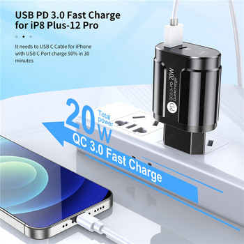 20W зарядно за мобилен телефон USB тип C Бързо зареждане за iPhone 11 Xiaomi Huawei EU/US/UK Plug PD Quick Charge адаптер за телефон за пътуване