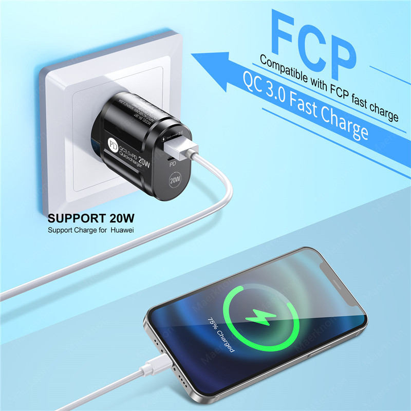 Încărcător USB tip C pentru telefon mobil de 20 W Încărcare rapidă pentru iPhone 11 Xiaomi Huawei Priza UE/SUA/UK PD Adaptor pentru telefon de călătorie cu încărcare rapidă