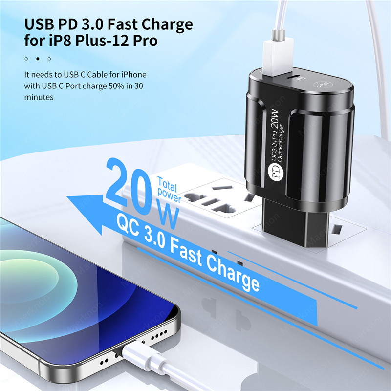 Încărcător USB tip C pentru telefon mobil de 20 W Încărcare rapidă pentru iPhone 11 Xiaomi Huawei Priza UE/SUA/UK PD Adaptor pentru telefon de călătorie cu încărcare rapidă
