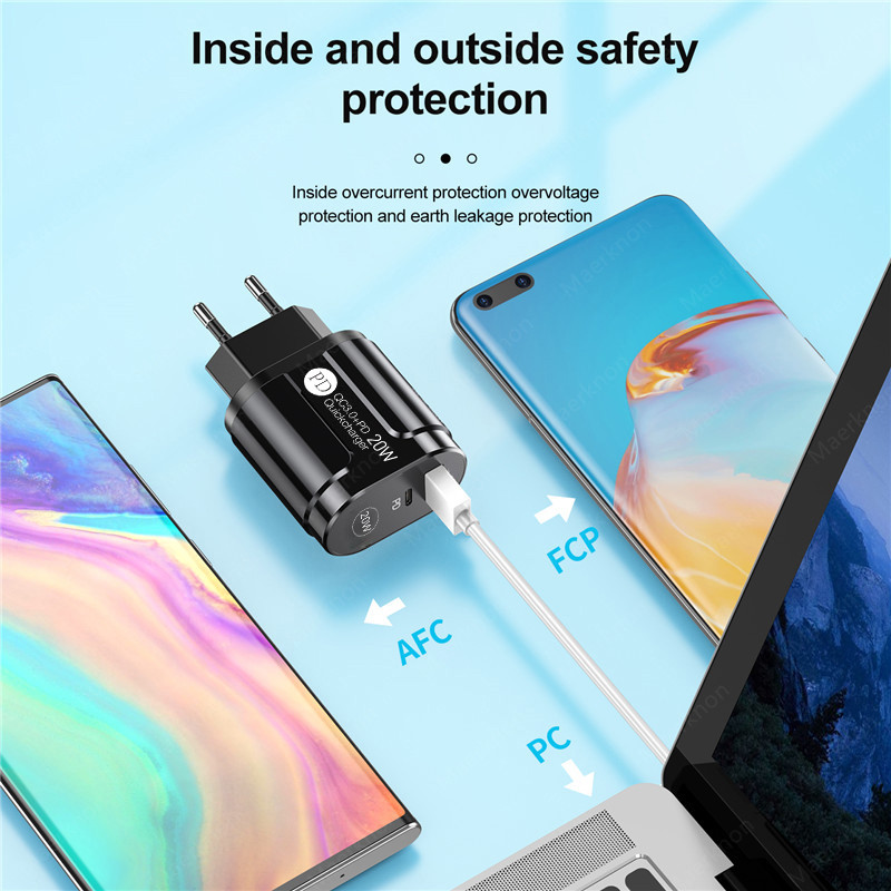 Încărcător USB tip C pentru telefon mobil de 20 W Încărcare rapidă pentru iPhone 11 Xiaomi Huawei Priza UE/SUA/UK PD Adaptor pentru telefon de călătorie cu încărcare rapidă