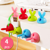 4tk Kaablihaldur armsad jänkukõrvad, kaabliklambrid silikoonist tagaküljel kleepuvad lauakleebis Telefoni laadija kerija kõrvaklapid juhtmehoidja