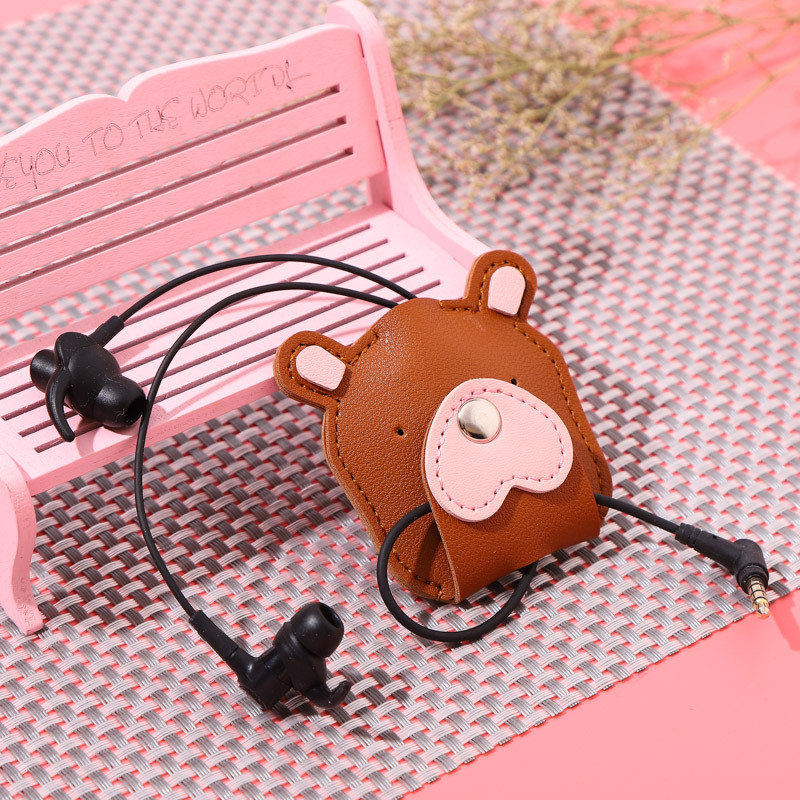 1 buc. Înfășurator de cablu din piele animală drăguț, cablu de date pentru căști, organizator de cabluri de sârmă, geantă de depozitare pentru cablu de încărcare pentru telefon mobil