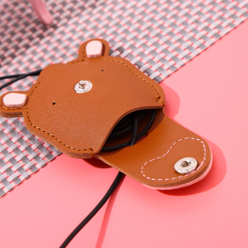 1 buc. Înfășurator de cablu din piele animală drăguț, cablu de date pentru căști, organizator de cabluri de sârmă, geantă de depozitare pentru cablu de încărcare pentru telefon mobil