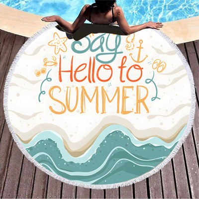 Nyári Hello Round strandtörölköző járda nem tapad a homokos öv bojtszálas strandtörölközőjéhez