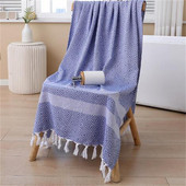 Prosop de plajă vopsit cu fire în dungi Bumbac ciucuri Prosop de baie pentru plajă Prosop de plajă din microfibră Prosop de plajă supradimensionat din microfibră