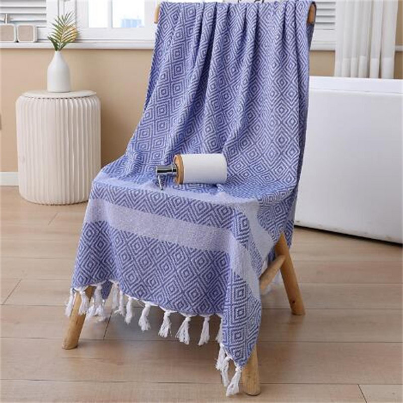 Prosop de plajă vopsit cu fire în dungi Bumbac ciucuri Prosop de baie pentru plajă Prosop de plajă din microfibră Prosop de plajă supradimensionat din microfibră