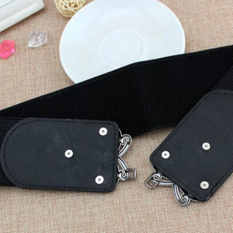 Naujo stiliaus elastinė juosmuo „Four Seasons“ universali moteriškų suknelių marškinių puošmena Elastinė platus juodas diržas