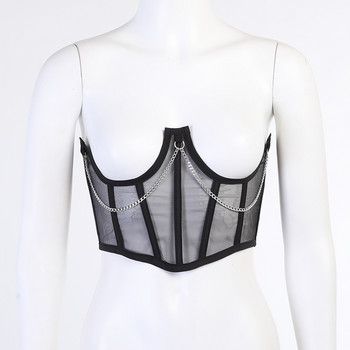 Γυναικεία ζώνη κορσέ Punk Metal Chain Mall Goth Cummerbund High Waist Harajuku Vintage Mesh See Through Waist Shaper Κορσέ