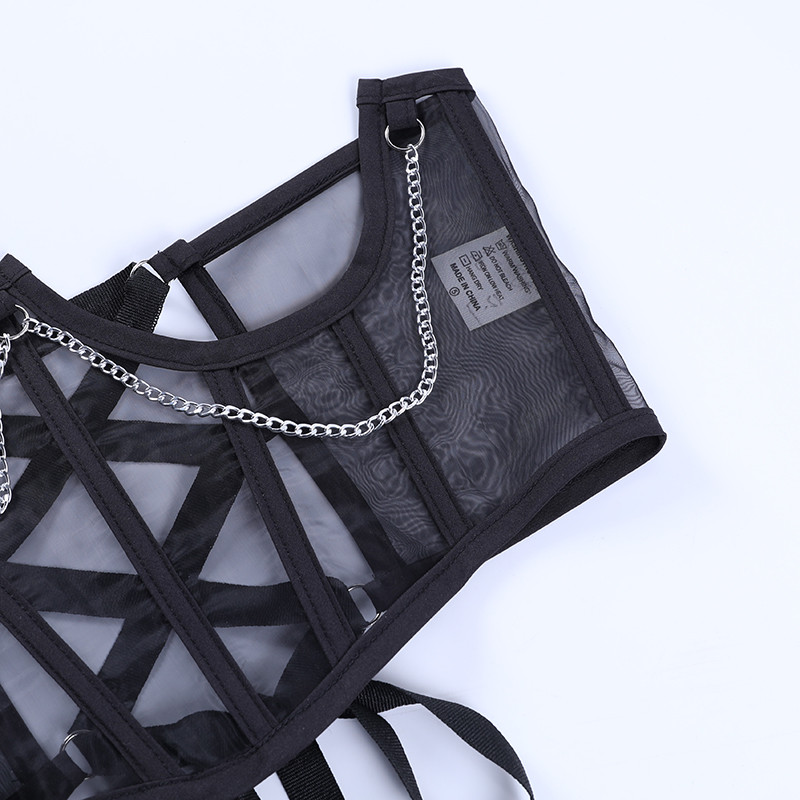 Γυναικεία ζώνη κορσέ Punk Metal Chain Mall Goth Cummerbund High Waist Harajuku Vintage Mesh See Through Waist Shaper Κορσέ