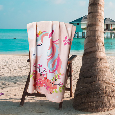 Унисекс плажен халат от микрофибър, летен животински модел, хавлиена кърпа, двустранно кадифе за крайбрежен плувен басейн