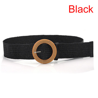 Madingas moteriškas elastinis diržas, apvalus sagtis, vintažinis Boho iš šiaudų austo diržo suknelės diržas