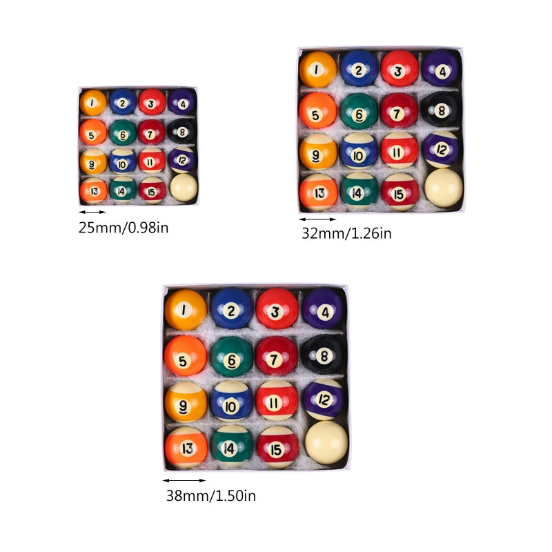 25 mm / 32 mm / 38 mm vaikų mini biliardo stalo kamuoliukų rinkinys, derva, maži baseino kamuoliukai, pilnas komplektas snukerio ir biliardo priedai