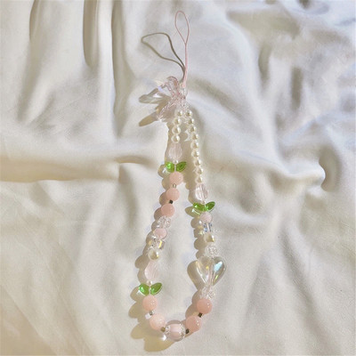 Summer Fresh Slatka breskvasta narukvica s perlama Traka Univerzalna torbica za telefon Lanac Otporan na udarce Traka za mobilni telefon Traka za ručni zglob