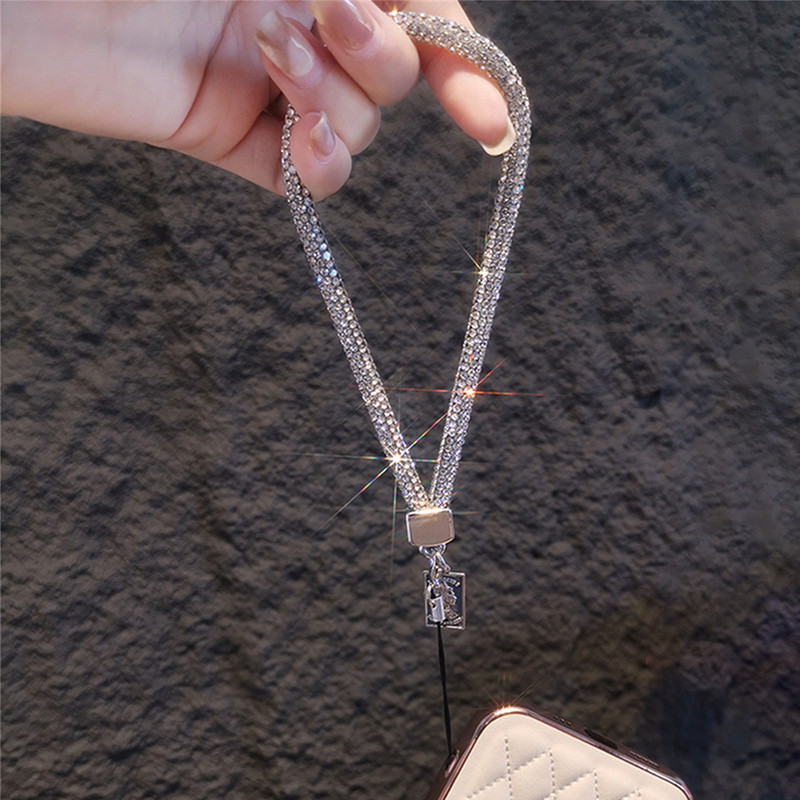 Colier cu șnur de cristal Insigna de identificare Breloc pentru telefon mobil Curea snur cu sclipici Strass Curea strălucitoare pentru gât Funie agățată Acces la telefon