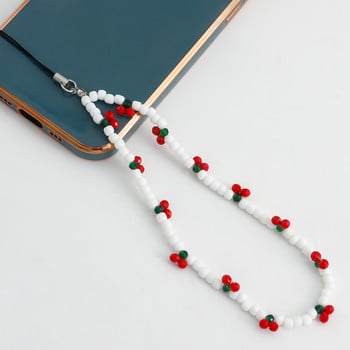 2023 Trendy Mobile Strap Phone Charm Cherry Beaded Phone Chain Jewelry for Women Anti-Lost Lanyard Δώρο Μπρελόκ Χονδρική