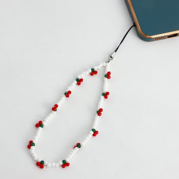 2023 Trendy Mobile Strap Phone Charm Cherry Beaded Phone Chain Jewelry for Women Anti-Lost Lanyard Δώρο Μπρελόκ Χονδρική