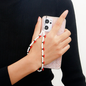 2023 Trendy Mobile Strap Phone Charm Cherry Beaded Phone Chain Jewelry for Women Anti-Lost Lanyard Δώρο Μπρελόκ Χονδρική